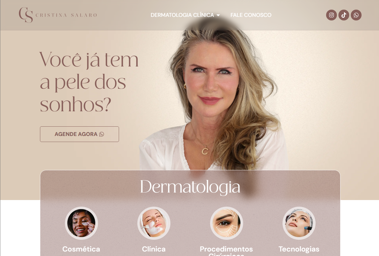Screenshot do site DRA. CRISTINA SALARO - Dermatologia Clínica